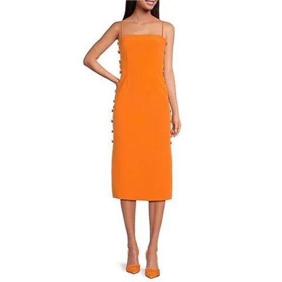 Gianni Bini x Caelynn Bell Womens Orange Crepe Cut Out Midi Dress Size 0 NWT - Picture 2 of 13